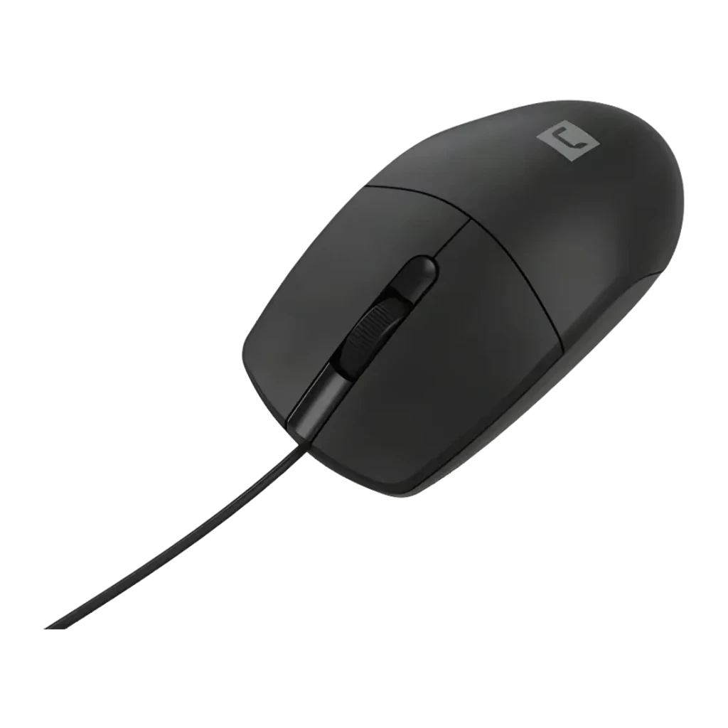 Souris Natec Ruff Plus Noir Filaire USB Ergonomique Droitiers, vue latérale: molette, boutons et logo Natec visibles
