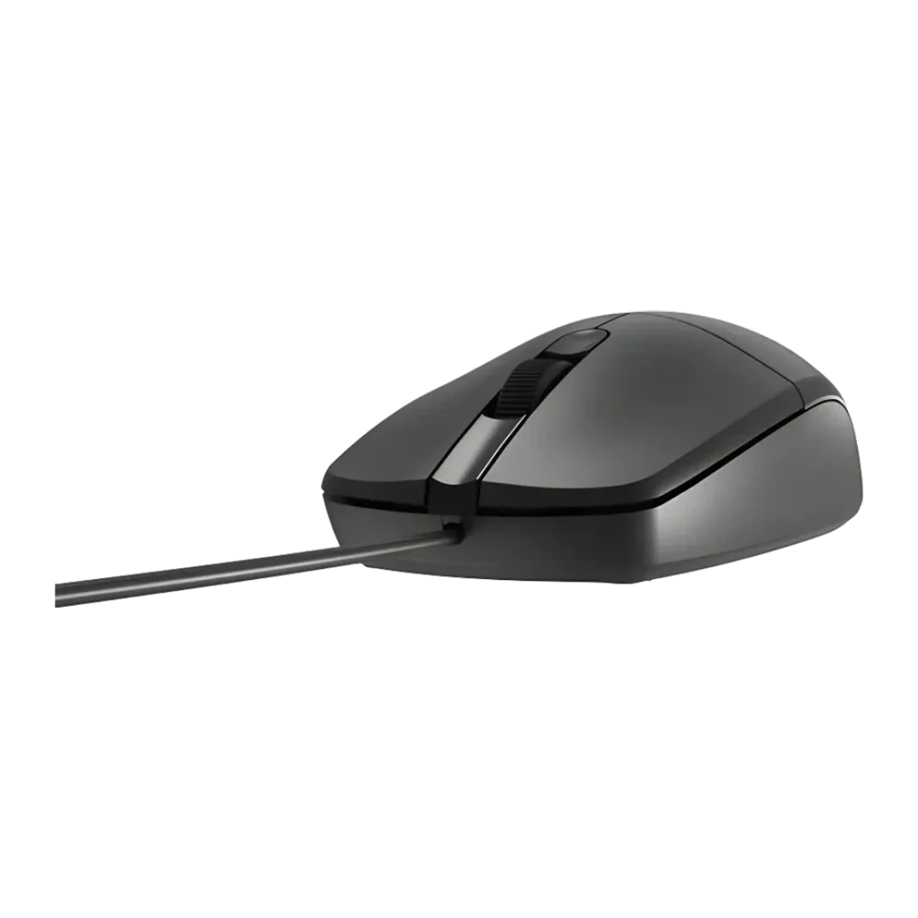 Souris Natec Ruff Plus Noir Filaire USB Ergonomique Droitiers, vue latérale: profil droit avec molette texturée et câble USB