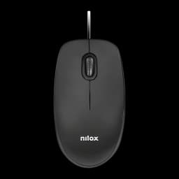 Ratón Nilox Negro MOUSB1003, vista superior: rueda central, logo Nilox y cable USB visibles