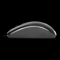 Ratón Nilox Negro MOUSB1003, vista lateral: perfil ergonómico con franja plateada y cable USB visible