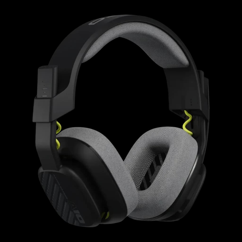 Auriculares Logitech ASTRO Gaming A10 Gen 2 con Micrófono PC/Mac/Xbox/PS, vista frontal en ángulo: almohadillas grises