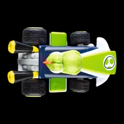 Voiture Carrera Mario Kart Mini RC Yoshi 2.4GHz Vert 1:50 5km/h 15min, vue du dessus: roues, figurine Yoshi et logo
