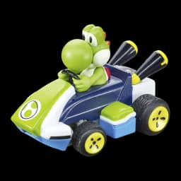 Voiture Carrera Mario Kart Mini RC Yoshi 2.4GHz Vert 1:50 5km/h 15min, vue diagonale: figurine Yoshi au volant, jantes