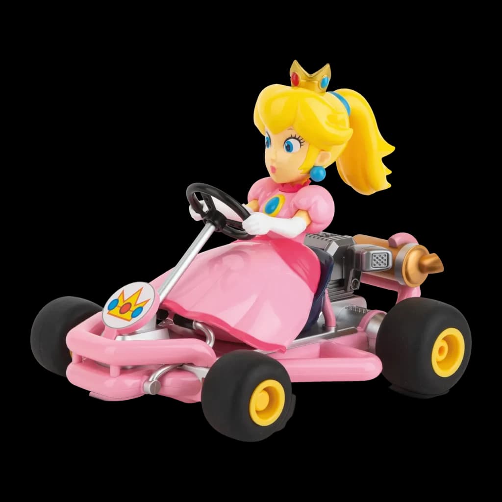 Coche RC Carrera Mario Kart Pipe Kart Princess Peach 1:18 Rosa 9km/h 30min, vista lateral: figura Peach con corona