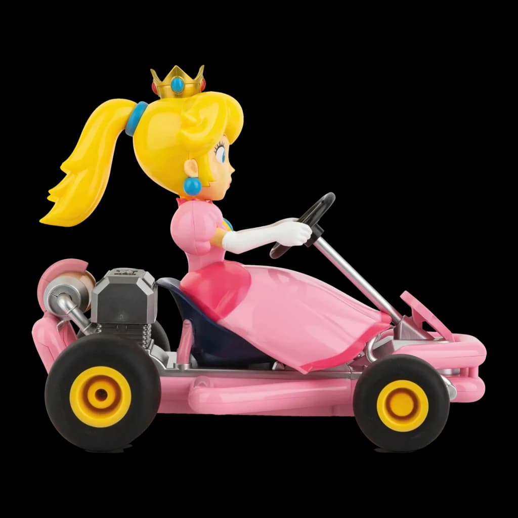 Coche RC Carrera Mario Kart Pipe Kart Princess Peach 1:18 Rosa 9km/h 30min, vista lateral: figura Peach con corona