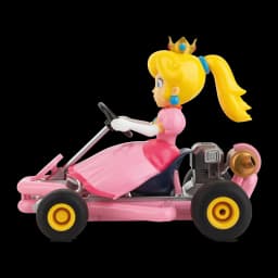 Coche RC Carrera Mario Kart Pipe Kart Princess Peach 1:18 Rosa 9km/h 30min, lateral: figura Peach con corona conduciendo