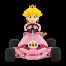 Coche RC Carrera Mario Kart Pipe Kart Princess Peach 1:18 Rosa 9km/h 30min, vista frontal: figura Peach con corona