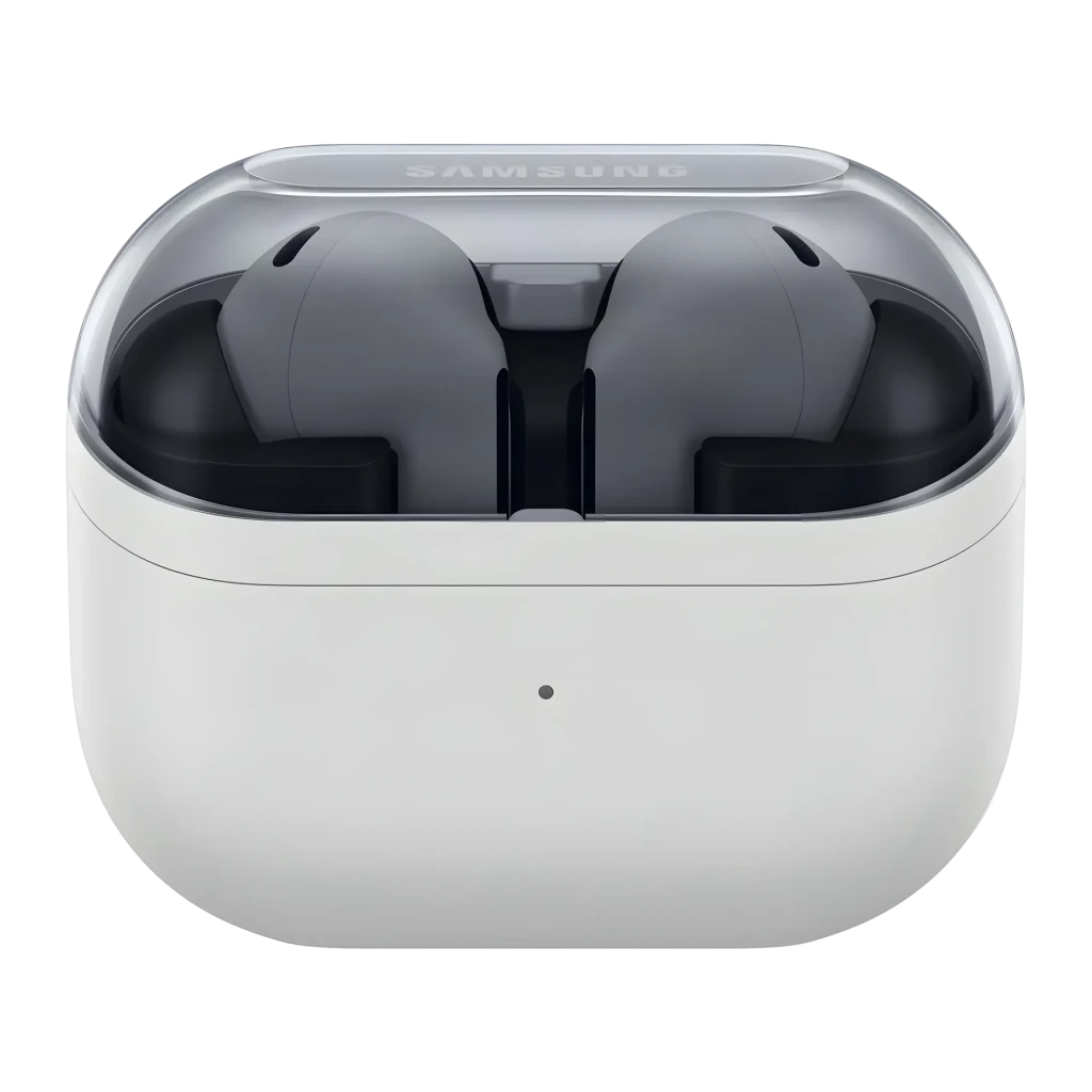 Auriculares Samsung Galaxy Buds3 FE SM-R420 Cancelación de Ruido Activa TWS, vista frontal: estuche blanco abierto