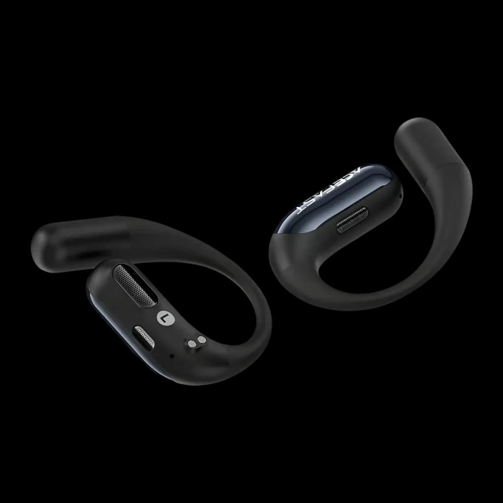 Écouteurs Acefast Acefit SE FA005 Open-Ear Bluetooth 5.4, détail: face intérieure des deux écouteurs noirs avec grille