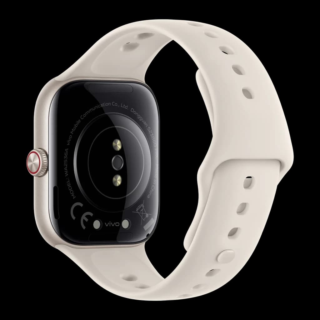 Vivo Watch GT2 Blanco Llamadas Bluetooth FC, SpO2, Sueño, Estrés, vista trasera: sensores ópticos y correa silicona perforada