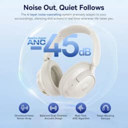Casque Baseus Bass BH1 NC Wireless ANC Starlight Réduction de Bruit, en utilisation: vue latérale blanc ivoire