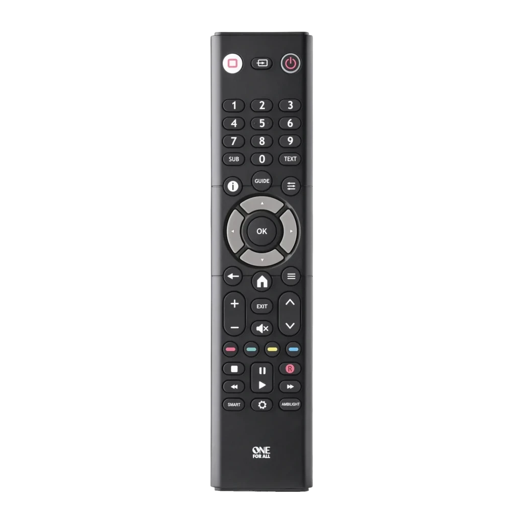 One for All URC1313 Preto TV Philips Comando de Substituição, vista frontal: botoneira completa com pad direcional, teclas