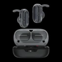 Écouteurs ACEFAST Acefit Neo FA003 TWS In-Ear Bluetooth 5.3, vue de face: deux écouteurs gris avec ailettes et boîtier