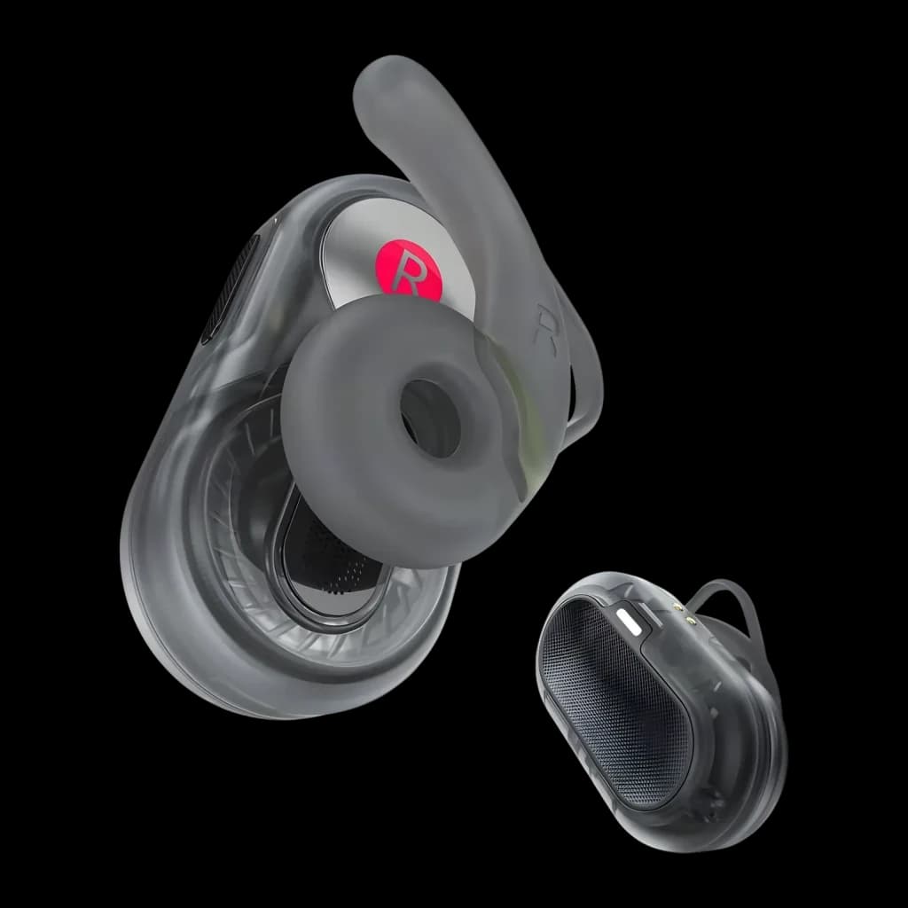 Écouteurs ACEFAST Acefit Neo FA003 TWS In-Ear Bluetooth 5.3, détail: écouteur droit agrandi avec embout et crochet, vue
