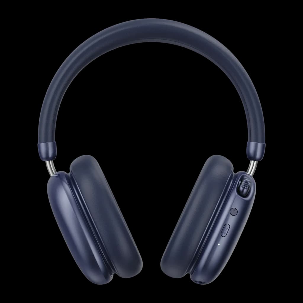 Auriculares Havit Space S1 Cancelación de Ruido Activa Diadema, vista frontal: almohadillas azul marino y botones laterales