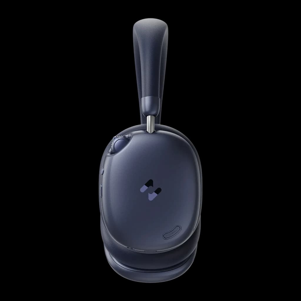 Auriculares Havit Space S1 Cancelación de Ruido Activa Diadema, vista lateral: exterior del auricular azul con logo Havit
