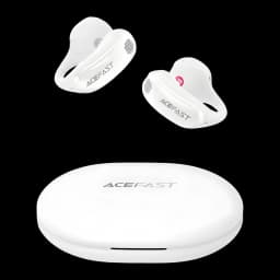 Écouteurs Acefast AceClip Pro FA006 Open-Ear TWS Bluetooth 5.4, vue de face: deux écouteurs blancs à clip et boîtier