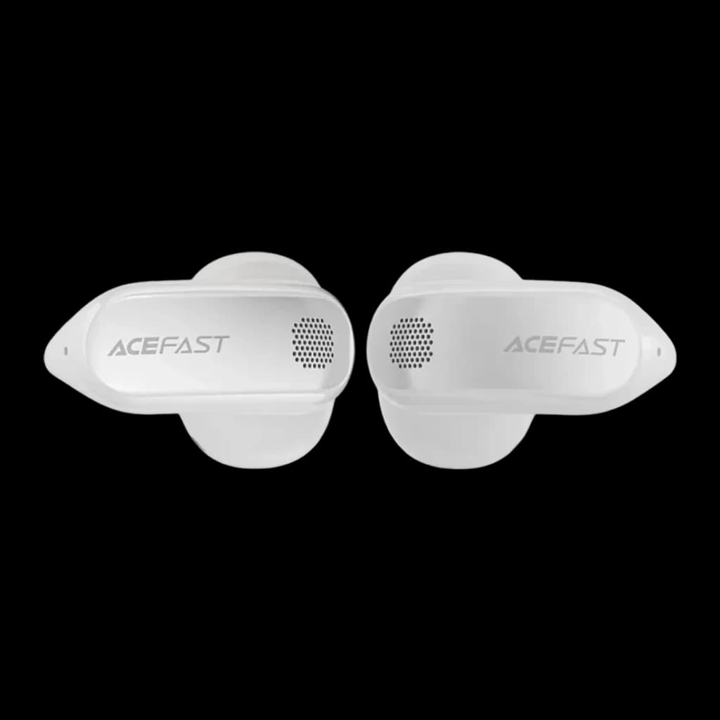 Écouteurs Acefast AceClip Pro FA006 Open-Ear TWS Bluetooth 5.4, détail: vue de face des deux écouteurs blancs avec grille