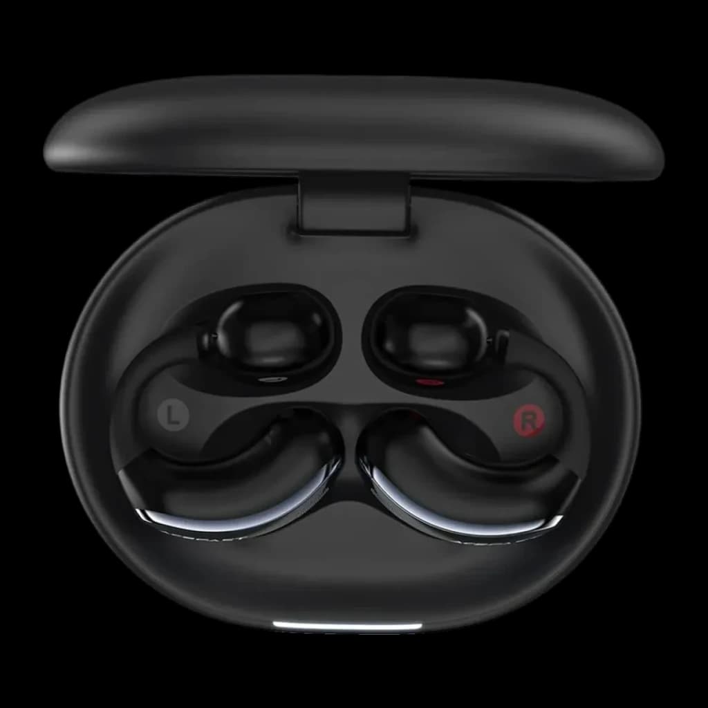 Écouteurs Acefast AceClip Pro Open Ear TWS Bluetooth 5.4 28h (7h+étui), détail: étui ouvert avec écouteurs L et R logés