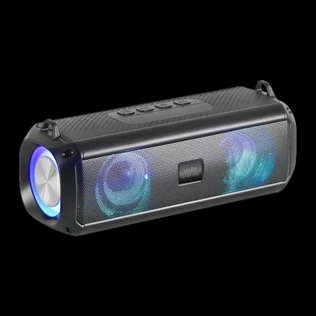 Barra de Som Mars Gaming MSB-XT 20W 8h Bluetooth 5.3, detalhe: iluminação RGB nos altifalantes frontais, grelha metálica