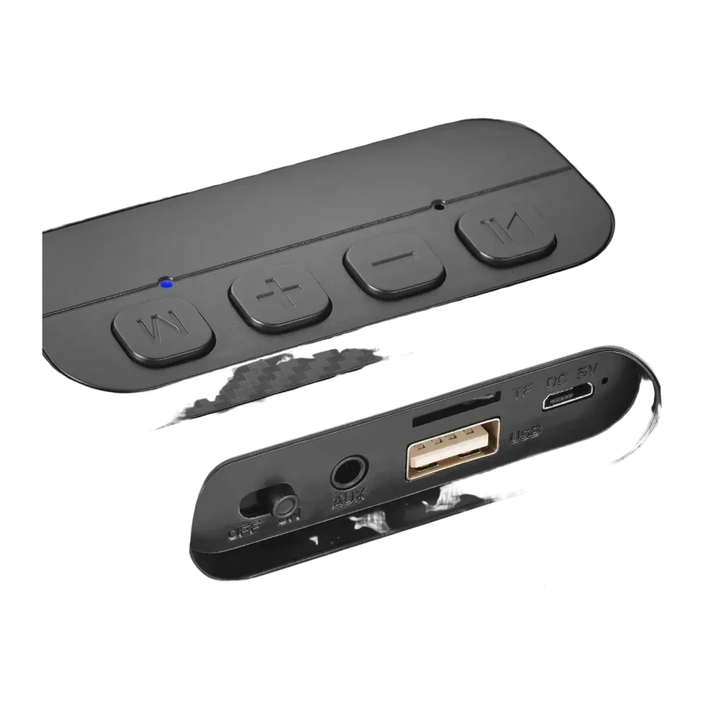 Barra de Som Mars Gaming MSB-XT 20W 8h Bluetooth 5.3, detalhe: botões superiores com LED azul e portas USB, AUX, TF e DC 5V
