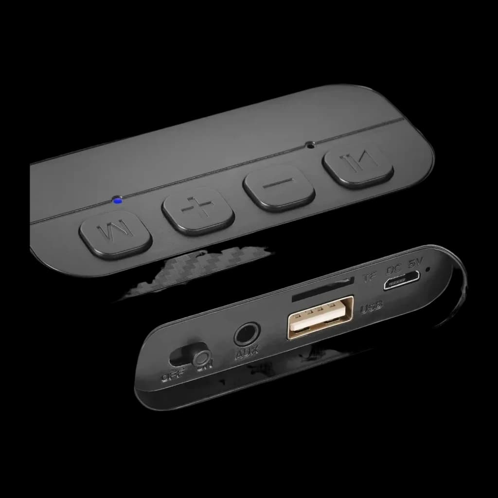 Barra de Som Mars Gaming MSB-XT 20W 8h Bluetooth 5.3, detalhe: botões superiores com LED azul e portas USB, AUX, TF e DC 5V