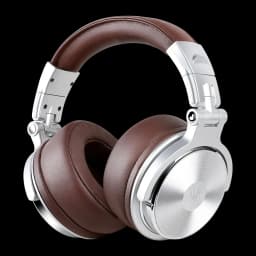 Auriculares OneOdio Pro 40 Diadema Over-Ear Jack 3,5mm / 6,35mm, vista frontal: almohadillas marrón y carcasa plateada