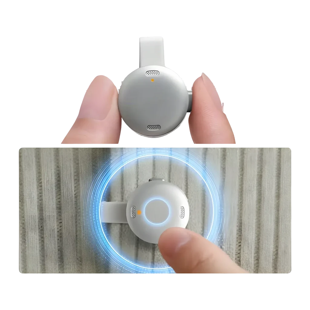 Anker Soundcore Work 64GB Grabadora 32h grabación Inalámbrico, detalle: dos dedos sujetan el dispositivo y vista frontal