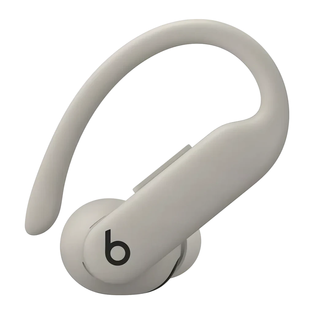 Écouteurs Beats Powerbeats Pro 2 Réduction de Bruit In-Ear Bluetooth blanc, détail: crochet auriculaire et logo b sur fond
