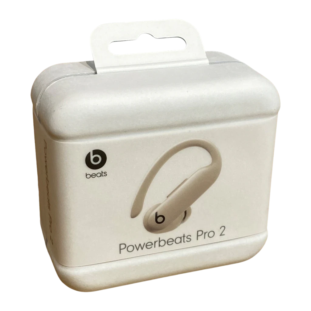 Écouteurs Beats Powerbeats Pro 2 Réduction de Bruit In-Ear Bluetooth, contenu de la boîte: boîte crème vue de face avec logo