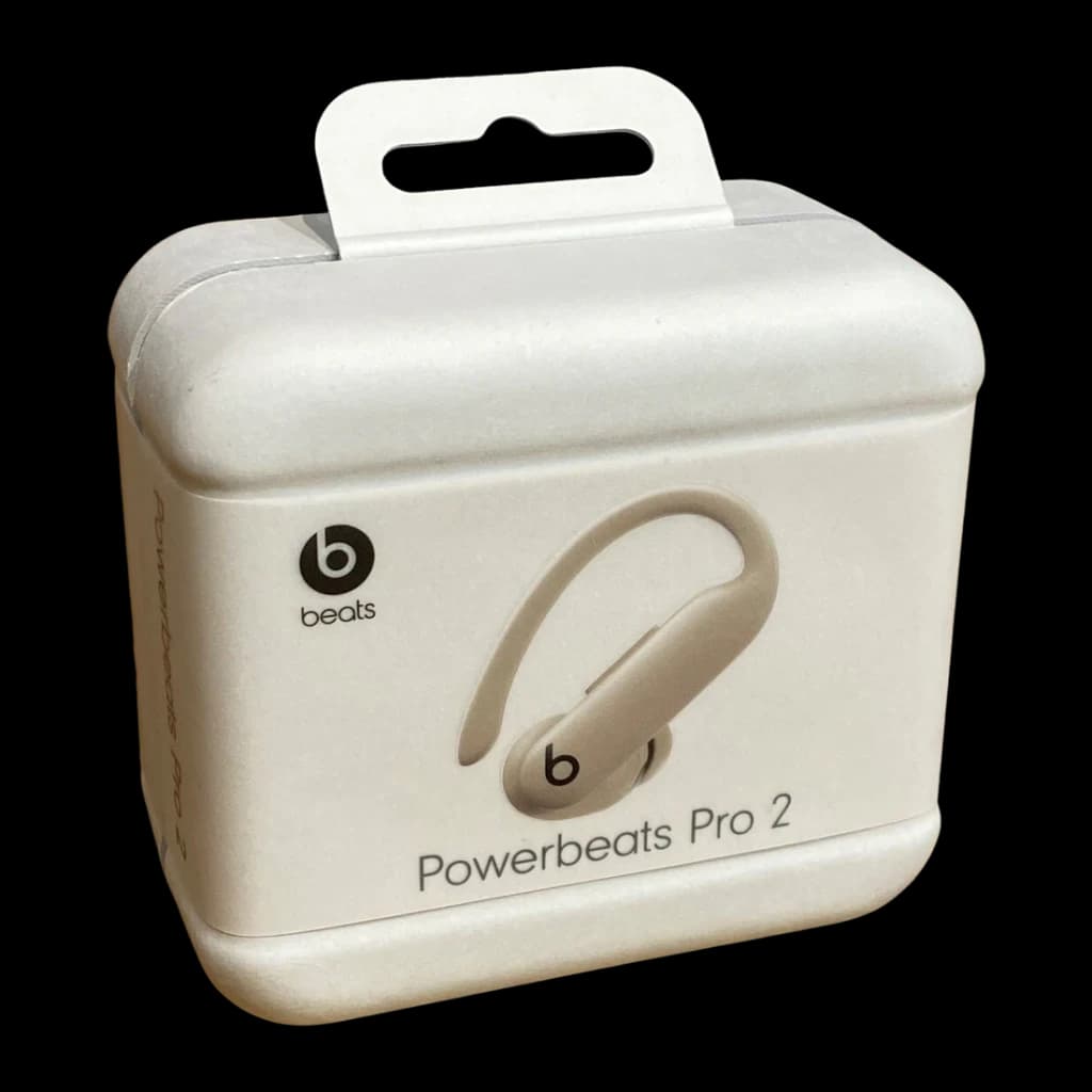 Écouteurs Beats Powerbeats Pro 2 Réduction de Bruit In-Ear Bluetooth, contenu de la boîte: boîte crème vue de face avec logo