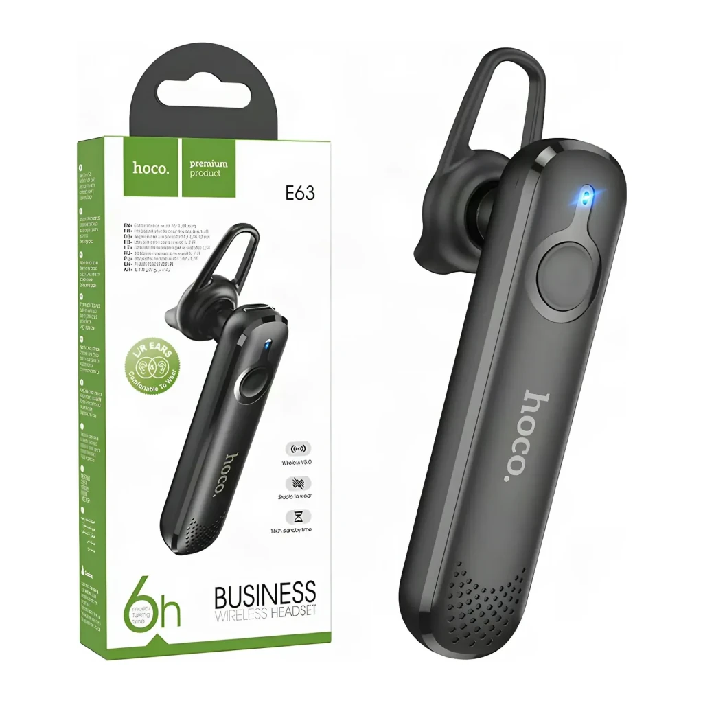 Auricular HOCO E63 Diamond In-Ear Mono Bluetooth 5.0 6h negro, contenido de la caja: caja verde con auricular y dispositivo