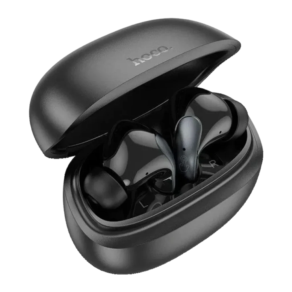 Auriculares Hoco EQ5 Energy ANC Cancelamento de Ruído ANC TWS Bluetooth 5.3, detalhe: estojo preto aberto com earbuds L e R