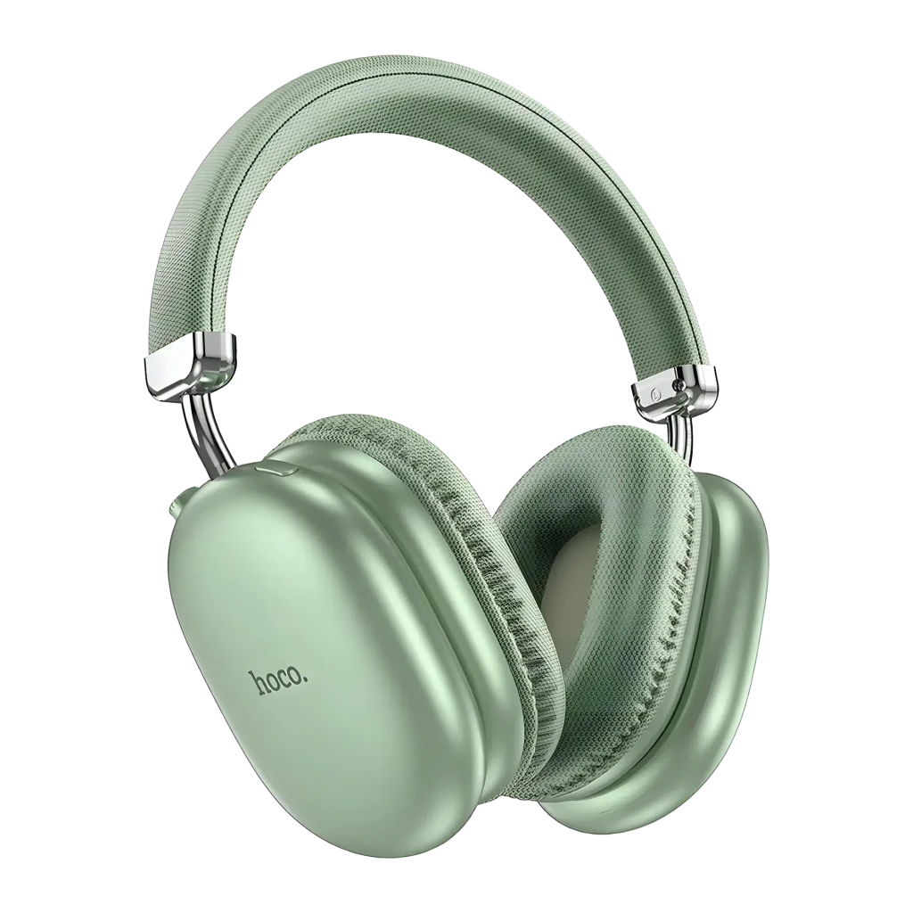 Auriculares HOCO W35 Max Diadema Bluetooth 5.3 + Jack 3,5mm 90h, vista frontal: cuerpo verde con logo hoco, almohadillas
