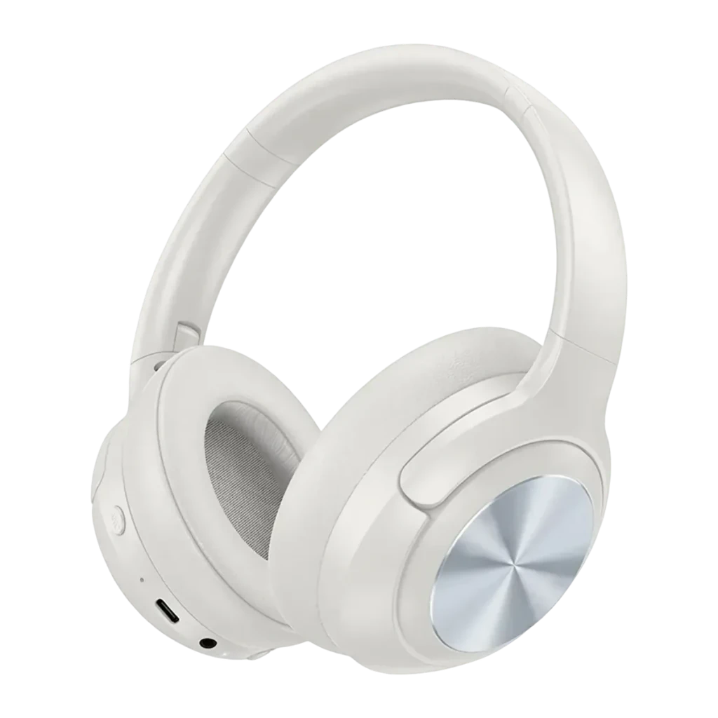 Auscultadores Hoco W54 Young Cancelamento de Ruído Banda Bluetooth + AUX, vista frontal: cor branca, disco prateado