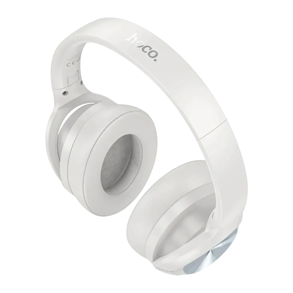 Auscultadores Hoco W54 Young Cancelamento de Ruído Banda Bluetooth + AUX brancos, detalhe: almofadas acolchoadas e logo Hoco