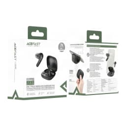 Écouteurs Acefast W4 In-Ear TWS Bluetooth 5.4 7h + 28h étui IPX4, contenu boîte: packaging noir recto et verso affiché