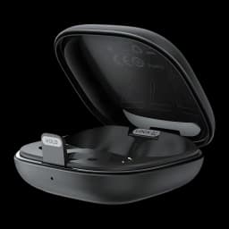 Écouteurs Acefast W4 In-Ear TWS Bluetooth 5.4 7h + 28h étui IPX4, détail: intérieur de l'étui noir ouvert avec boutons HOLD