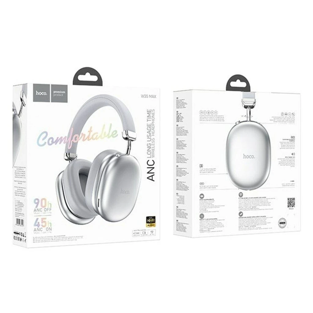 Auriculares HOCO W35 Max ANC Cancelación de Ruido Diadema Bluetooth 5.4, contenido de la caja: cajas frontal y trasera