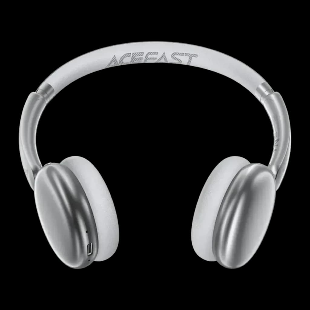 Casque Acefast H8 Réduction de Bruit Active Arceau Bluetooth 5.4 60h, vue de face: arceau argenté avec logo et coussinets
