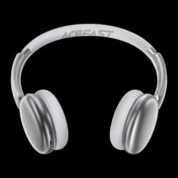 Casque Acefast H8 Réduction de Bruit Active Arceau Bluetooth 5.4 60h, vue de face: arceau argenté avec logo et coussinets