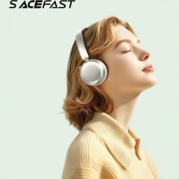 Casque Acefast H8 Réduction de Bruit Active Arceau Bluetooth 5.4 60h, en utilisation: femme de profil yeux fermés, coque