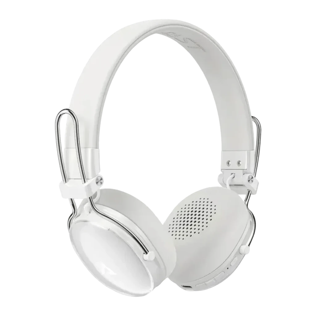 Casque Acefast H7 Réduction de Bruit Active Arceau Bluetooth 5.4, vue de face: coloris blanc, coussinets perforés et accents