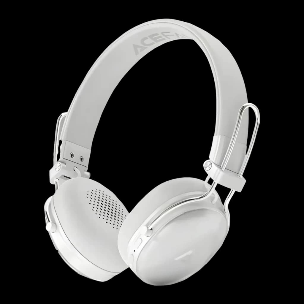 Casque Acefast H7 Réduction de Bruit Active Arceau Bluetooth 5.4 blanc, détail: arceau avec logo, charnières métalliques