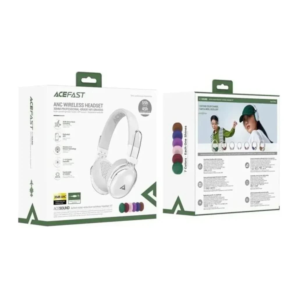 Casque Acefast H7 Réduction de Bruit Active Arceau Bluetooth 5.4, contenu de la boîte: faces avant et arrière du packaging