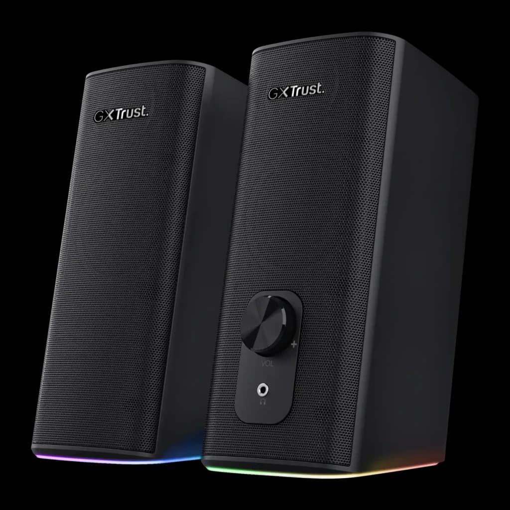 Altavoces Trust GXT 612 Cetic 18W PMPO Batería integrada Bluetooth + Jack 3,5mm, vista frontal: dos altavoces negros