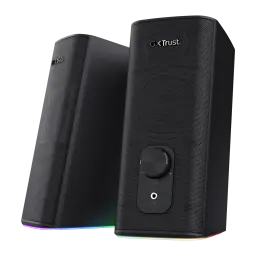 Altavoces Trust GXT 612 Cetic 18W PMPO Batería integrada Bluetooth + Jack 3,5mm, vista frontal en ángulo: dos altavoces