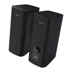 Altavoces Trust GXT 612 Cetic 18W PMPO Batería integrada Bluetooth + Jack 3,5mm, vista frontal en ángulo: par de altavoces