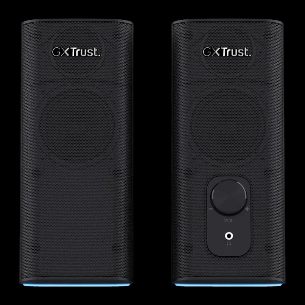 Altavoces Trust GXT 612 Cetic 18W PMPO Batería integrada Bluetooth + Jack 3,5mm, vista frontal: dos altavoces negros