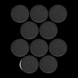 Almohadillas para auriculares Jabra Evolve 20-65 Espuma, vista frontal: 10 almohadillas redondas negras sobre fondo negro